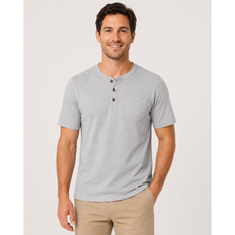 NIP CRYSULLY Men’s Medium Light Gray Cotton Henley Shirt Short Sleeve Pocket